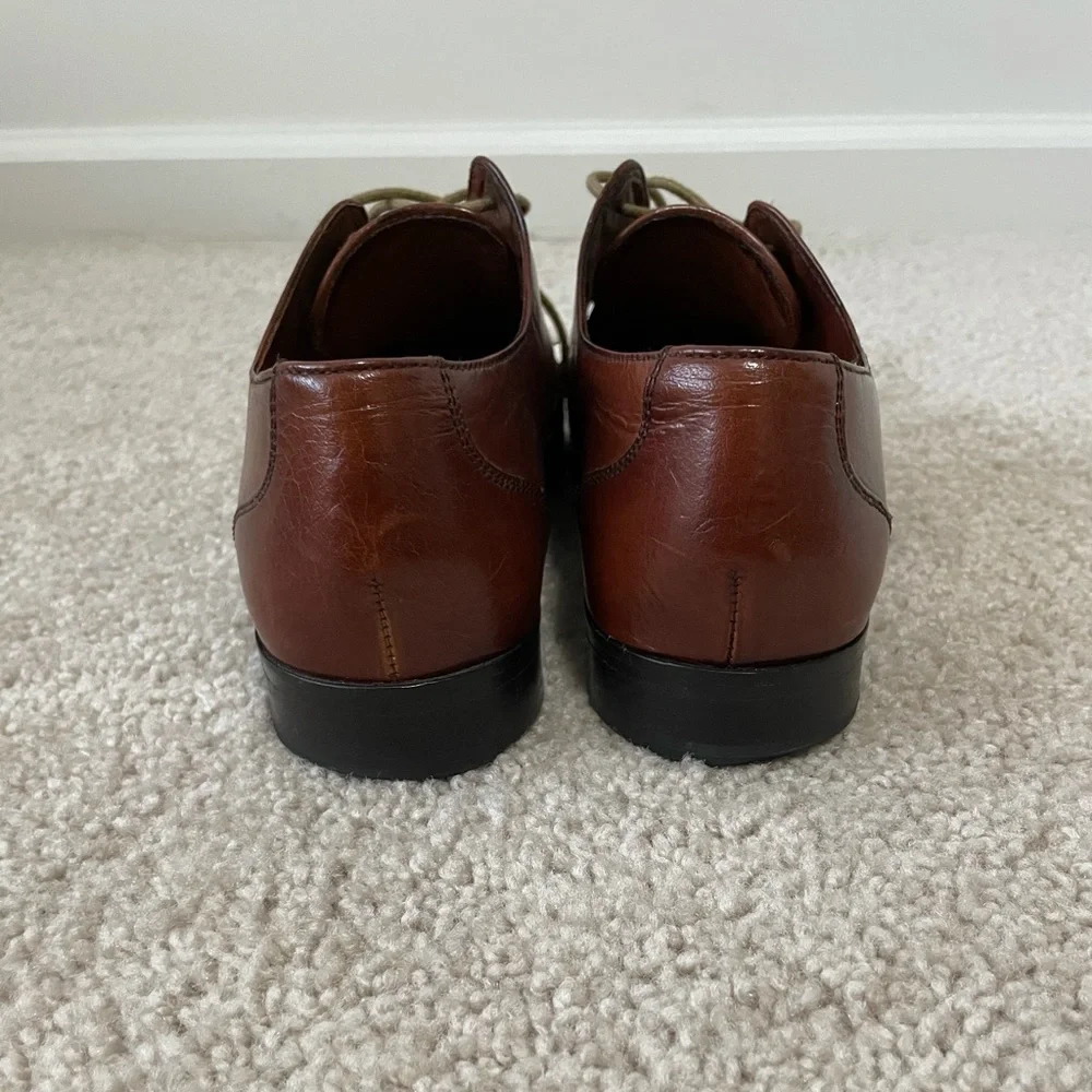 Cole Haan Brown Woven Leather Lace-Up Flats